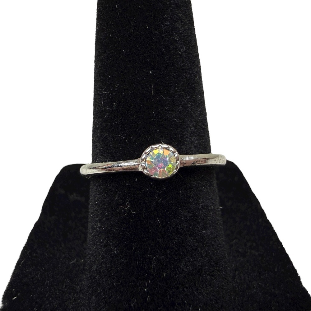 Rhinestone Crystal Iridescent Ring Silver Tone Fashion Jewelry Ring Size 6